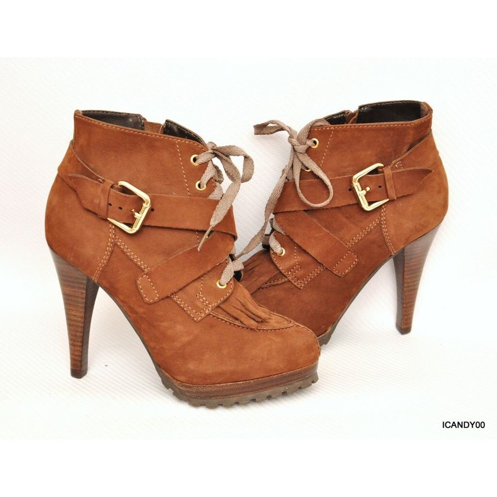 STEPHANIE Brazil Nubuck Leather Platform Heel Boot Bootie Pump Brown 6/7 New